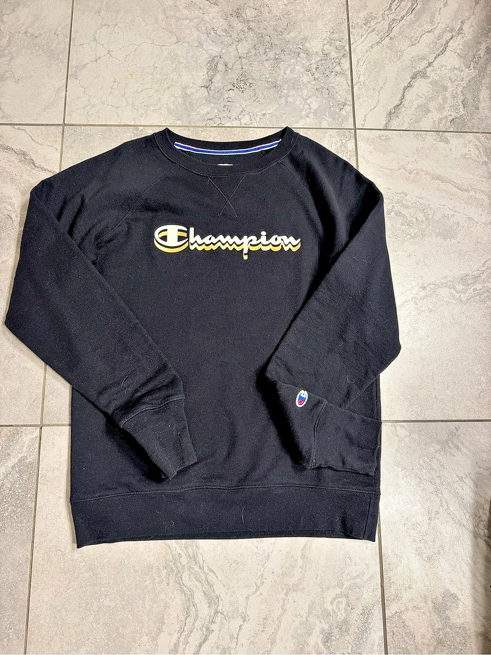 Champion Powerblend Script Logo Crewneck Sweatshirt Black Medium